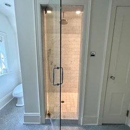 A Glass Shower Door With Polished Chrome Handle And Hinges - Bath 3C