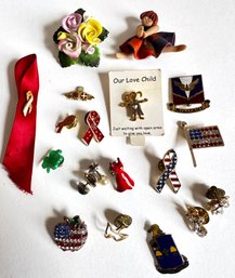 19 Vintage Brooch Pins Including Angels, July 4th & More