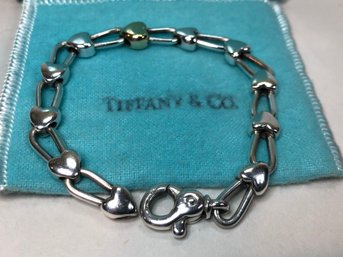 Fabulous TIFFANY & Co. Sterling Silver & 18K Yellow Gold Heart Bracelet - 8' AMAZING PIECE ! Marked 925 / 750