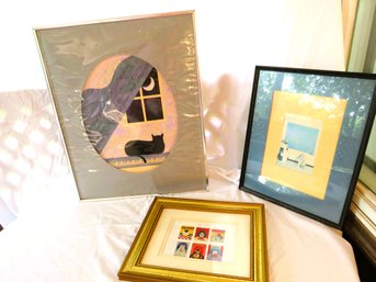 Trio Of Cat Art Prints Signed By Artists