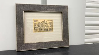 Jean Lebedeff Woodcut Print 11x12 Framed Glass Russian Scene Monogramed