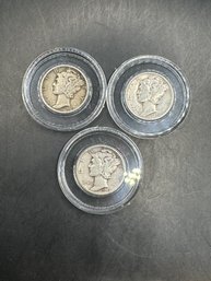 3 Mercury Dimes 1945, 1945-D, 1945-S