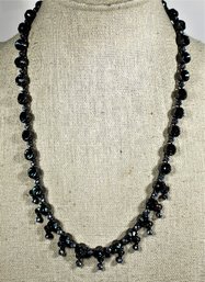 Givenchy Blue Rhinestone Black Tone Necklace 18' Long