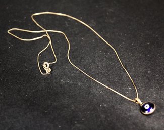 19' Long Gold Over Sterling Silver Chain Necklace Having 'evil Eye' Pendant