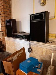 Stereo System With Vintage 8 Track Player And Speakers