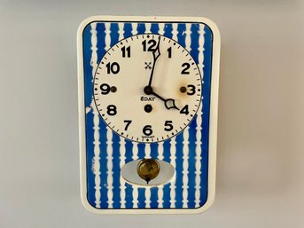German Made Blue & White Eight Day Ceramic Wall Clock