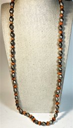 Antique Silver And Beaded Coral Ethnographic Necklace 30'
