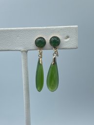 14k Yellow Gold & Green Jade Screwback Drop Earrings