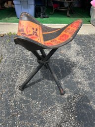 Vintage Tibetan Inspired Tooled Leather Saddle Tripod Seat