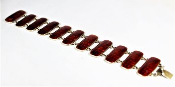 MCM Red Enamel On Sterling Silver Link Bracelet Scandinavian (small Chip)