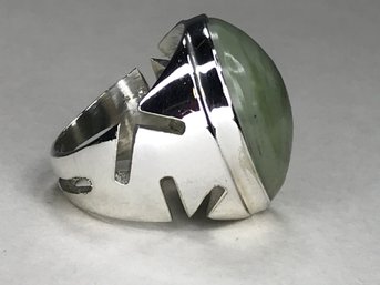 Fabulous Modern Style Sterling Silver / 925 Ring With Natural Matte Finish Variscite Stone - Nice Silver Work