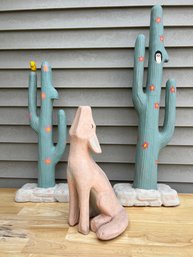 Papier-Mache Cactus & Coyote Decorations