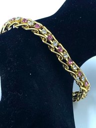 Luxe Goldtone Bracelet W/ Pink & Watercolor Stones