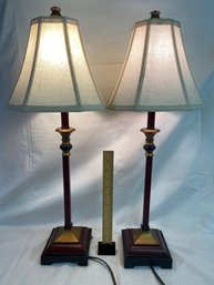 Pair Of Burgundy And Gold Table Desk Lamps 25in