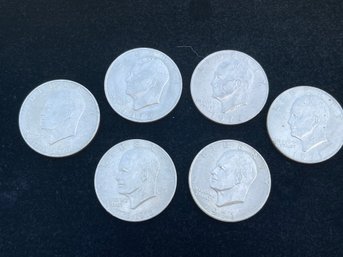 Lot Of 6 Eisenhower Dollars- Circulated- No Mint Marks: 1971 (2) 1972 (2) 1776-1996 (2)