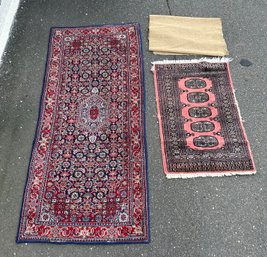 Beautiful Long Carpet And Vintage Bokhara Hand Knotted Wool Rug Red & Black.    LizS-CVBC