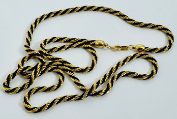 VINTAGE SIGNED TRIFARI GOLD TONE AND BLACK BRAIDED ROPE TWIST NECKLACE