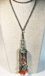 Antique Ethnographic Silver And Agate - Tassel Necklace Neclace 24'