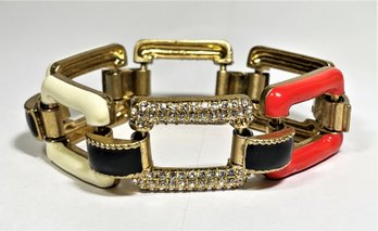 Designed J. Crew Enamel Gold Tone And Rhinestone Link Bracelet