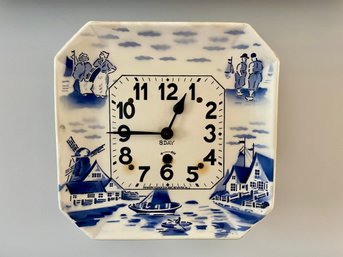 Dutch Themed Eight Day Wall Clock Sold By Newark Clock Company - Made In Germany