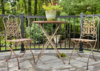 Shabby Chic Cast Iron Bistro Set - 2 Chairs And Table