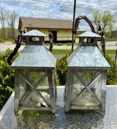Pair Of Aluminum Candle Lanterns
