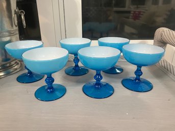 Carlo Moretti Aqua Blue Cased Glass Coupe Champagne Glasses