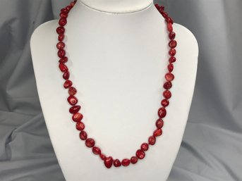 18'- Amazing Natural Red Coral Natural Bead Necklace - Sterling Silver Clasp - New Never Worn - Very Pretty
