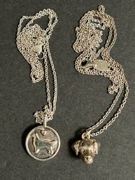 2 Sterling Silver 925 Dog Pendants & Chains - Retriever Disc With 18' Chain - Labrador Charm 22' Chain Marked