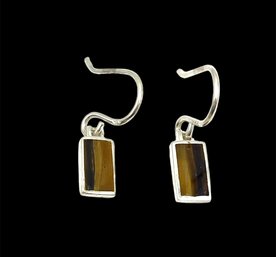 Vintage Sterling Silver Brown Inlay Dangle Earrings