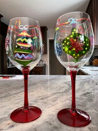 Pair Of Hand Painted Wine Glasses