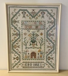 Vintage Needlepoint Sampler ABC ~ 1966 ~ Framed (D)