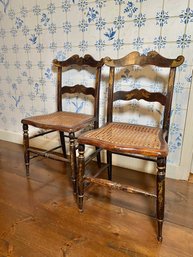 Pair Of Antique 19th Century Wood Chairs W/ Cane Seats