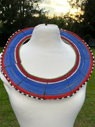 1980's VTG Authentic Ethnic Massai Tribe Collar Beaded & Wire Handmade Flat Disc Necklace  Kenya