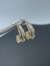 14k Yellow Gold Triple Hoop & Diamond Accent Earrings