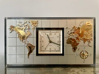 Mid Century Phinney Walker World Map Clock With Storage, Made In Germany By Semca Clock Company