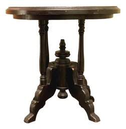 Ebony Wood Round Urn Post Pedestal Table With Hand Painted Border