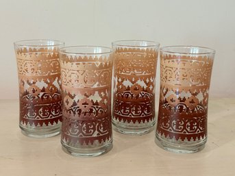 Vintage Libbey Pueblo Southwest Pattern Glasses Peach To Brown Ombre - Set Of 4