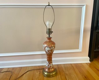 Large Gilt Decorated Asian Table Lamp On Detailed Brass Platform Base