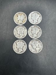 6 Mercury Dimes 1927, 1930, 1934, 1935, 1936, 1937