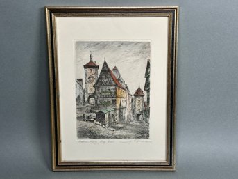 Vintage Pencil Signed Rothenburg Colored Etching Framed Print