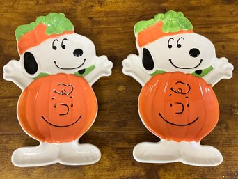 Hallmark Ceramic Small Pumpkin Halloween Plates/Dishes Set/2