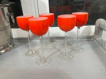 Carlo Moretti Red-Orange Cased Glass Aperitif Set Of 5