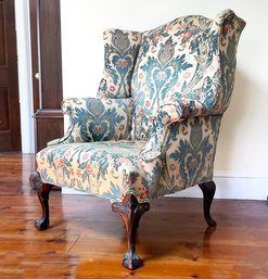 An Antique Chippendale Wing Chair In Tapestry Print