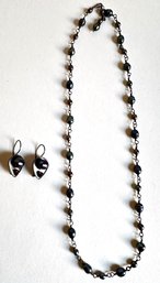 Sterling Silver Earrings With Hematite Beads &  Hematite Beaded Necklace