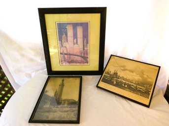 City Scape Art Antique Print New York & Boston