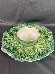 Italian Ceramic Cabbage Serving Platter And Bowl 12in Dip And Chip Tray
