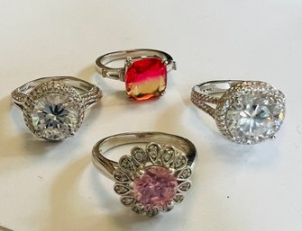 4 PRETTY SILVER TONE RINGS SIZES 5.25 TO 5.5