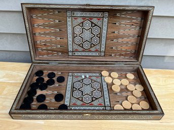 Beautiful Inlaid Wood Checkers/Games Set