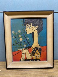Mid Century Cubist Oil Painting In Original Frame. Frame Measures 11 1/8' X 13 3/16'.